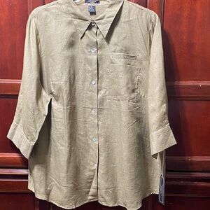 Autograph Woman Olive Green 100% Linen size 3X Button-Up Shirt